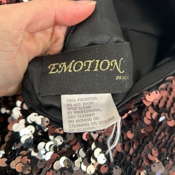 EMOTION Design Sequin One Shoulder Sparkle Gem Mini Cocktail Dress Size Medium - Picture 14 of 16